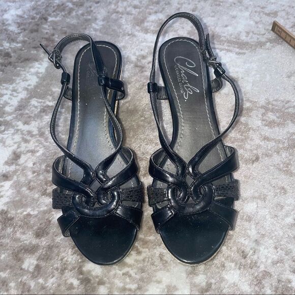 Charles by Charles David Womens Argent Sandals Casual SZ 7B black & tan wedge - Picture 5 of 10